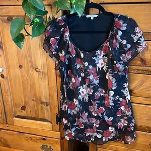 Alfred Sung short sleeved layered floral blouse